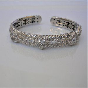 Judith Ripka 925 Sterling/CZ Heart Bangle Bracelet